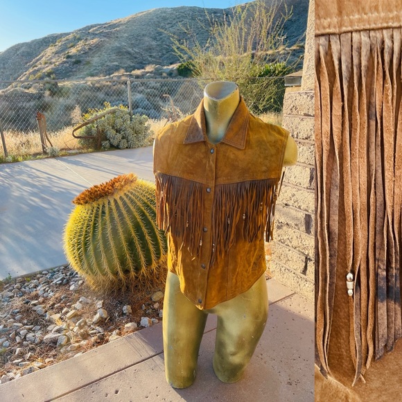 LEATHER RANCH Vintage 80’s SUEDE Western Beaded Leather VEST Size 1 - Picture 2 of 16